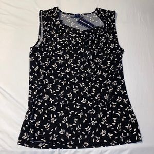 Womens Black White Leaf Print Sleeveless Tank Shirt